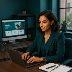 Business owner improving online presence across website and digital channels — Hulme Tech