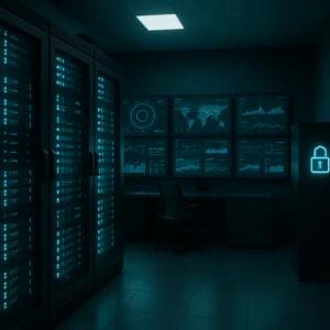 Modern data centre and hosting operations scene with secure server infrastructure — Hulme Tech
