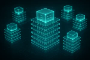 Virtual private server technology concept with layered digital servers — Hulme Tech VPS hosting