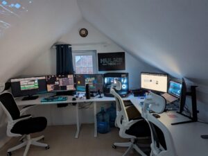 Our new hub, showing our director and technical wizzes computer centre.