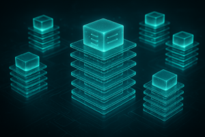 Virtual private server technology concept with layered digital servers - Hulme Tech VPS hosting