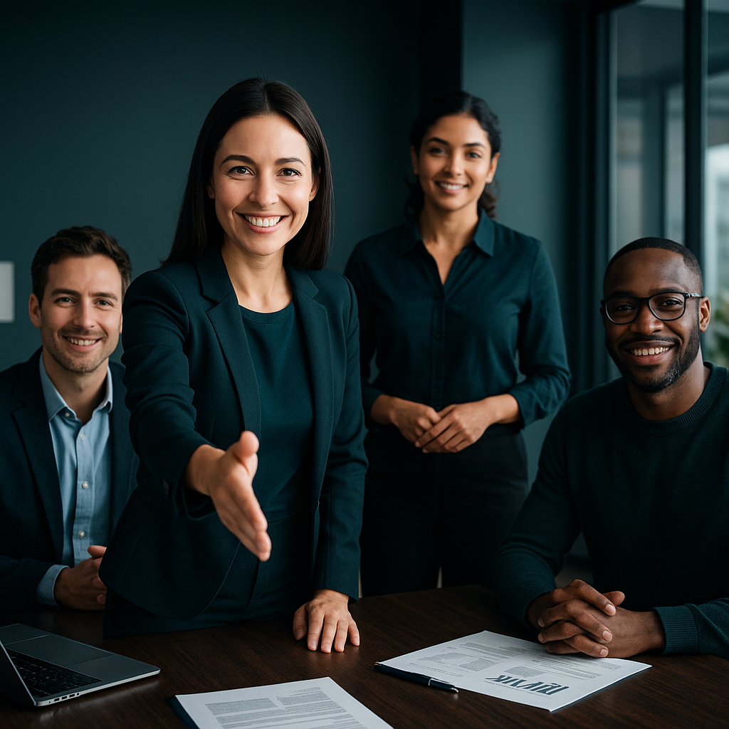 Welcoming business contact and consultation scene with a team ready to help — Hulme Tech